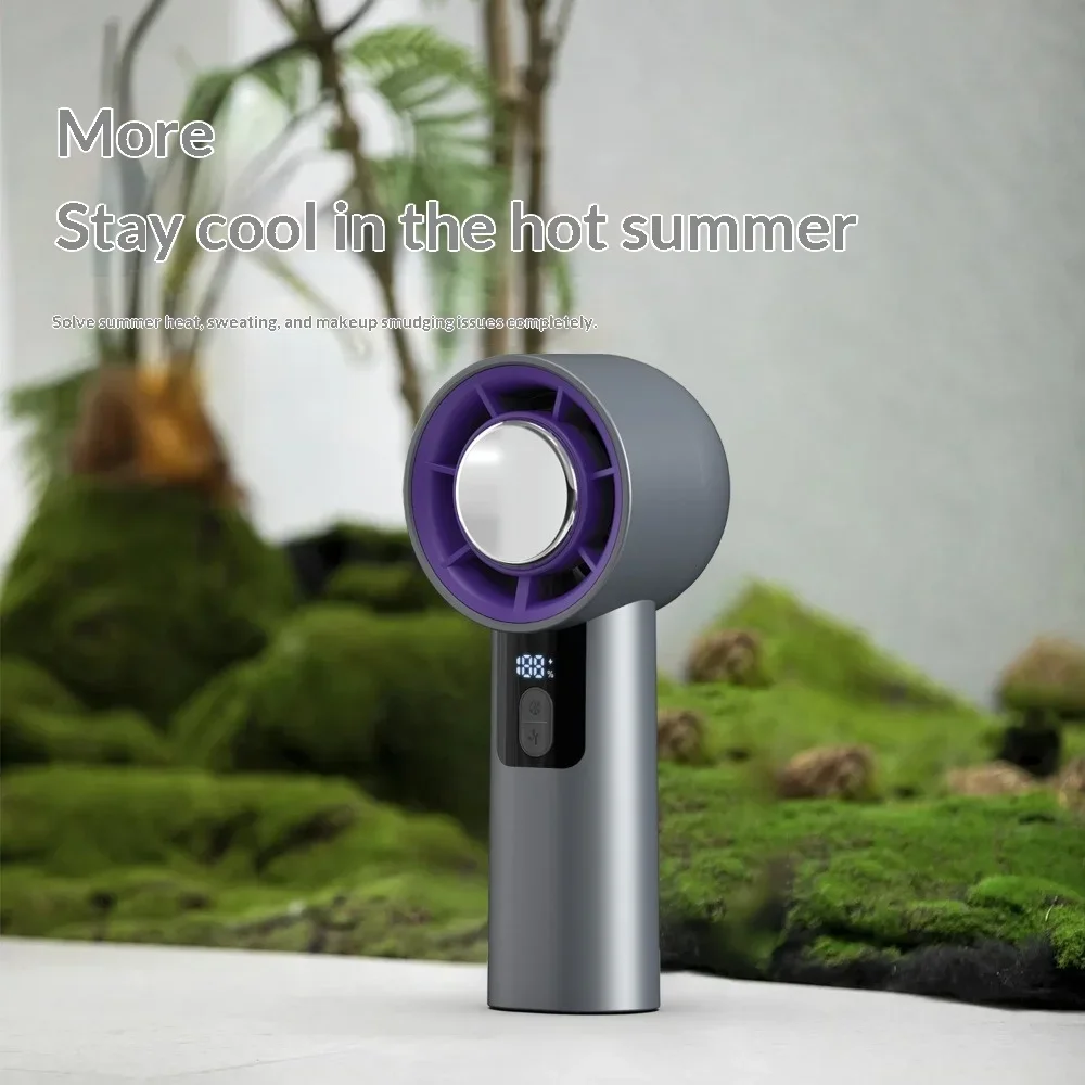 Digital Display Earth Tone Handheld Fan 5 Speed Strong Wind Hanging Neck USB Rechargeable Portable Mini Cooling Fan For Outdoor