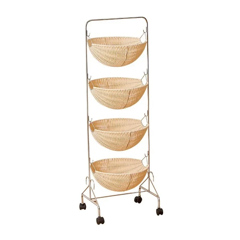 Kitchen storage rack, mobile snack cart, rattan woven multi-layer household storage rack
