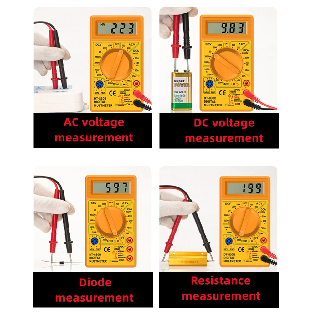 DT830B AC/DC Цифровой мультиметр с ЖК-дисплеем 750/1000 В Вольтметр Амперметр Омметр тестер высокой безопасности Ручной цифровой мультиметр