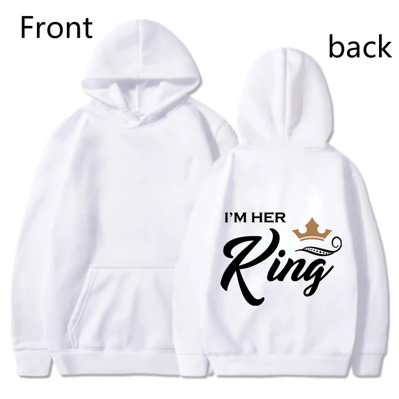 Fashion King & Queen Couple Hoodies Long Sleeve Pullover Couples Matching Outfits Streetwear Lovers Clothes Valentine Day Gifts