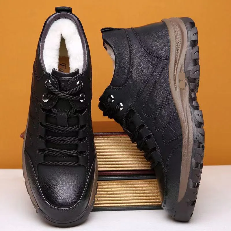 

Men's PU Leather Casual Shoes Autumn Winter Lace-up Platform Sneakers Male Travel Shoes Hiking Shoes British Style Mens Sneakers