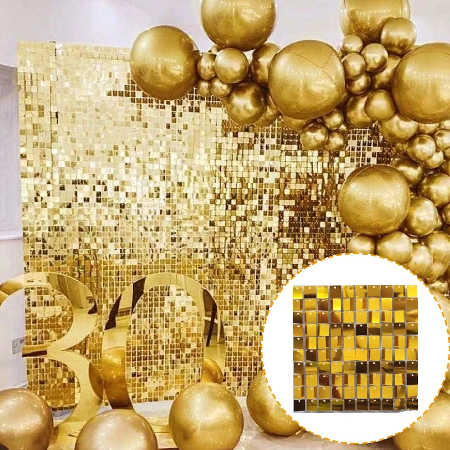12 Stück schimmernde Wandhintergrund, silberfarben, quadratisch, mit Pailletten, schimmerndes Wandpaneel für Geburtstag, Hochzeit, Babyparty, Party-Hintergründe – Detail 30