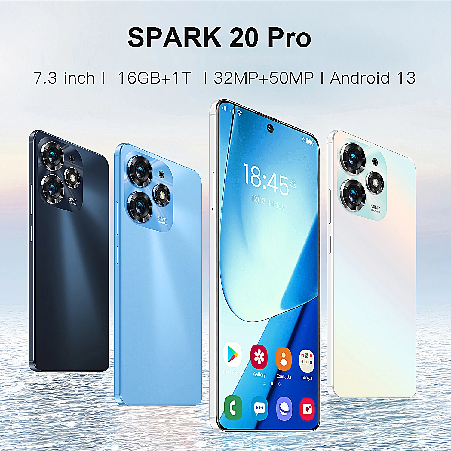 SPARK-Smartphone 20 Pro 5G, Qualcomm 8 Gen 2, 10 núcleos, 7,3 pulgadas, HD, 2280 3088 X, 16GB + 1TB, 32 + 50MP, 8000mAh, Android 13, GPS