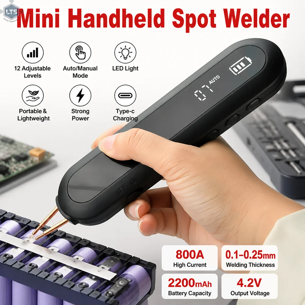 Handheld Spot Welder 12 Power Levels 0-9 LED Light 2200mAh Battery Type-C Charging Nickel Strip Battery Pack Welder