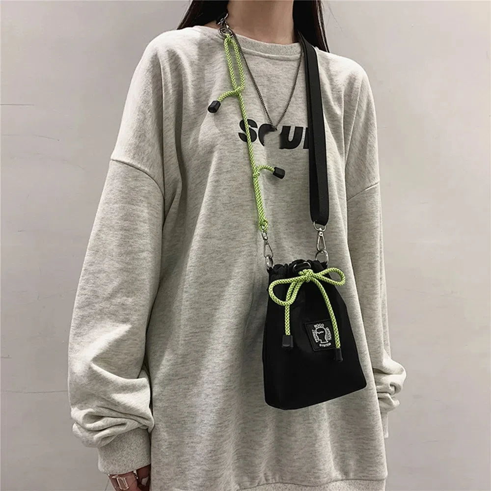 

Casual Drawstring Bucket Bag Fluorescent Color Strap Nylon Male Crossbody Bag Large Capacity Single Shoulder Mobile Phone Bag
