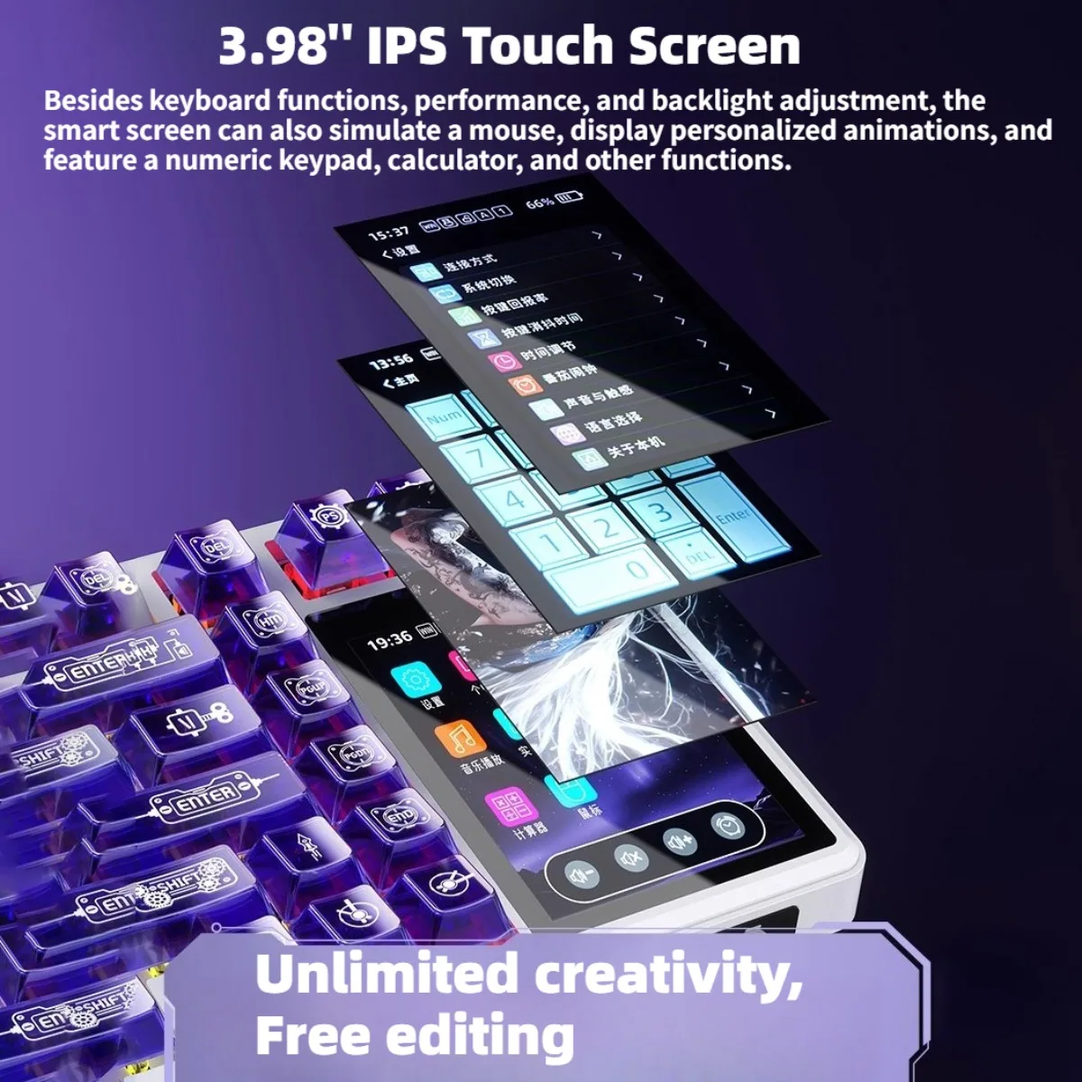 AULA L99 لوحة مفاتيح الألعاب اللاسلكية 3.98 بوصة IPS شاشة تعمل باللمس ثلاثة وضع طوقا جبل قابل للتبديل السريع RGB 8000mAh لوحة مفاتيح مخصصة هدية
