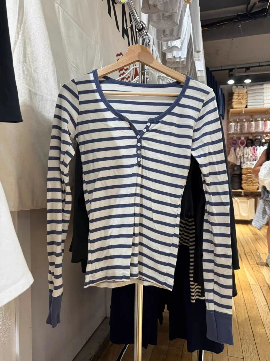 Roze Gestreepte Slanke Lange Mouw Tees Vrouwen Lente Casual Katoenen O-hals T-shirt Nieuwe Tops Kleding Zoete Leuke Vintage T-shirts Y2K