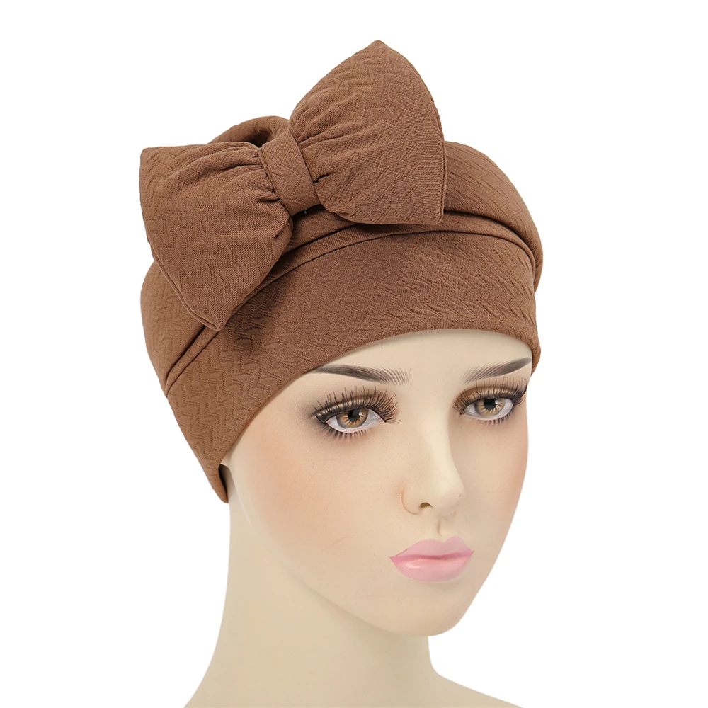 Bonnet de turbante com grande arco para mulheres, boné de quimioterapia, hijab muçulmano, lenço, chapéu de perda de cabelo, bandanas largas, bandana, turbante para mulheres