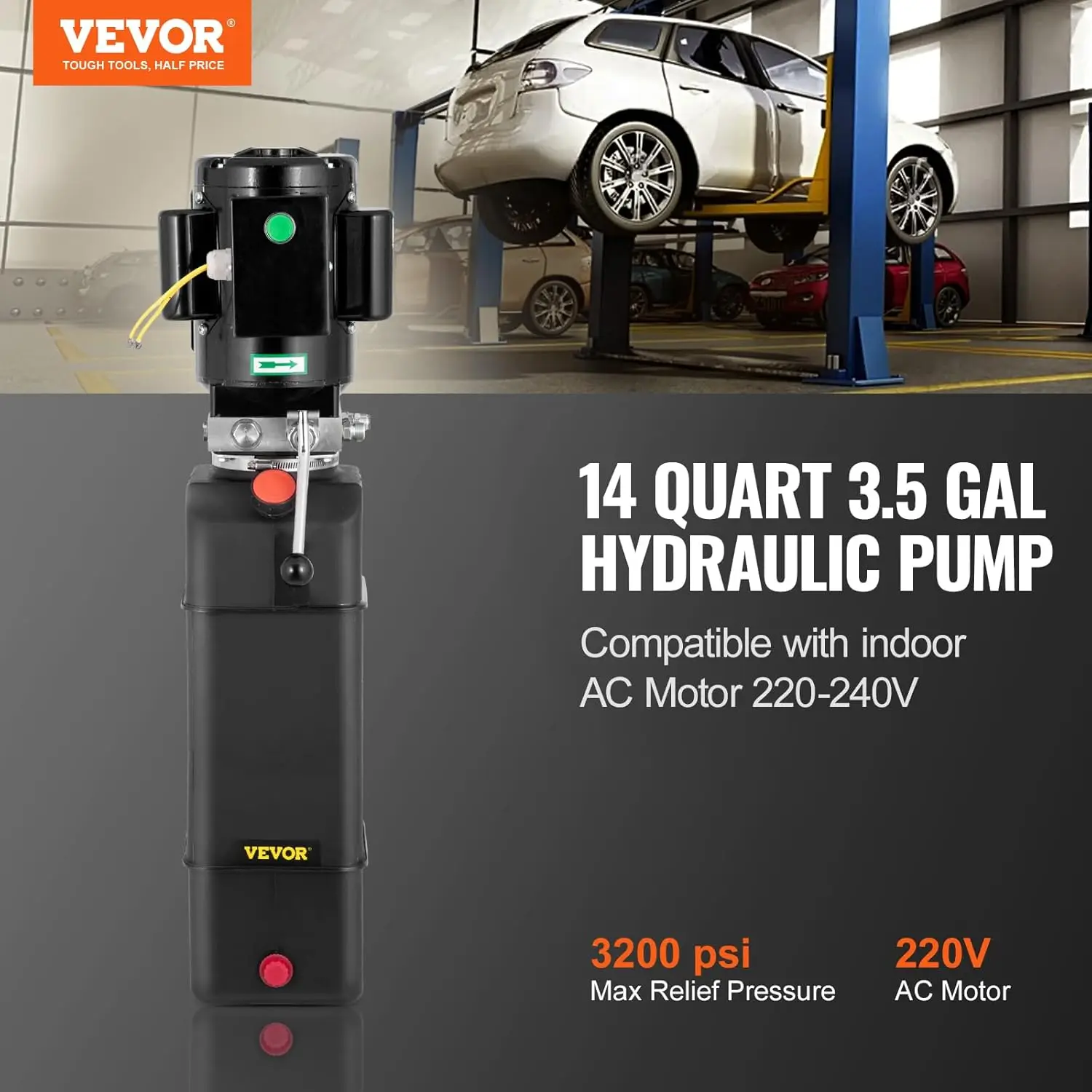 Hydraulic Pump 2950 PSI 60HZ Hydraulic Power Unit 3 HP 220V Hydraulic Power Pack for 2 & 4 Post Lifts Car Lift