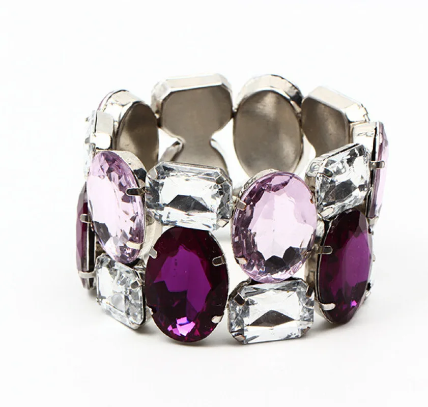 Women Exquisite Wide Elastic Bracelet Fashion Colorful Crystal Bangle