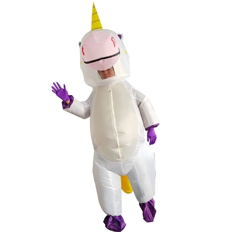 Disfraz inflable de unicornio para hombre y mujer, traje de Mascota para fiesta de Navidad, Cosplay para adultos, niños y niñas