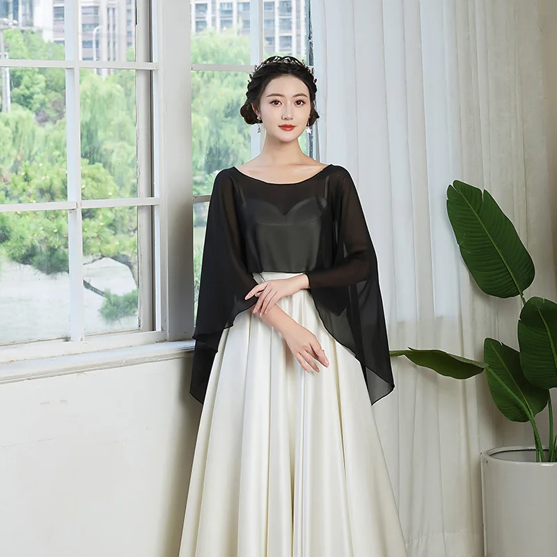 Ladies Chiffon Solid  Pullover Capes Shawl Hi-low Hem Thin Soft Shrug  for Wedding Bridal Bridesmaid Evening Party Dress 2024