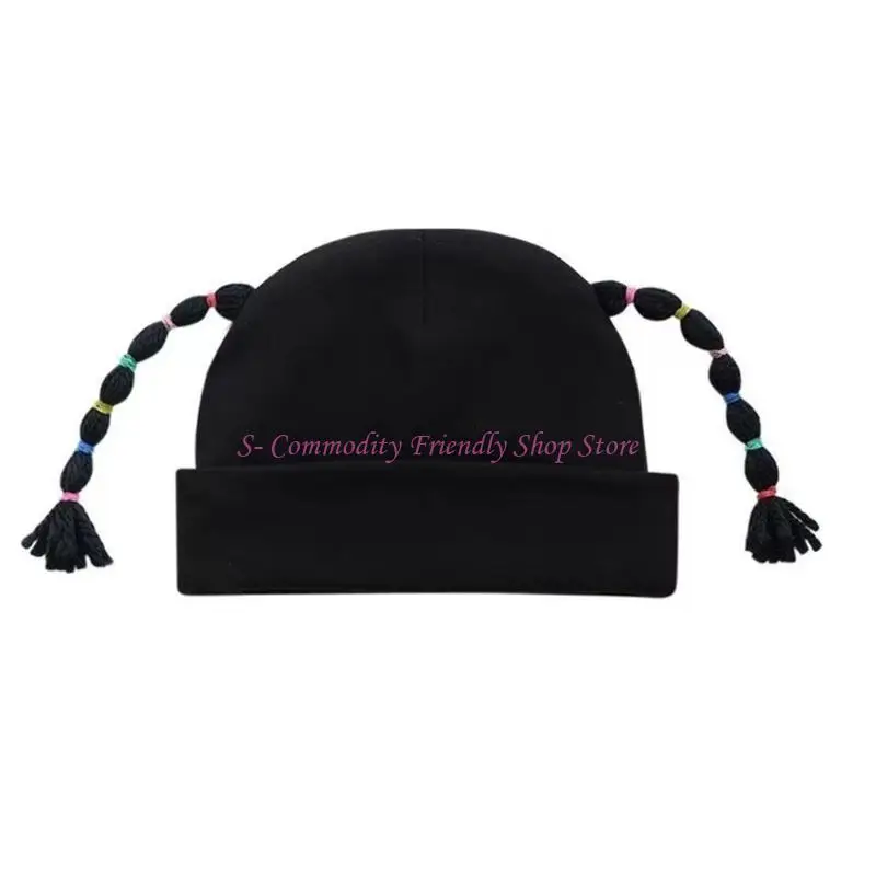 85AE Cotton Baby Hat with Braided Pigtails Infant Toddler Braided Caps for 0-3