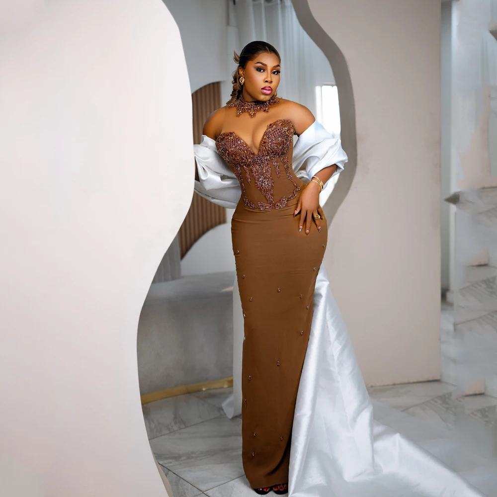 

Beading Evening Birthday Dress African Red Carpet Dress Crystals Black Women Wedding Reception Dresses Formal Gown Customized