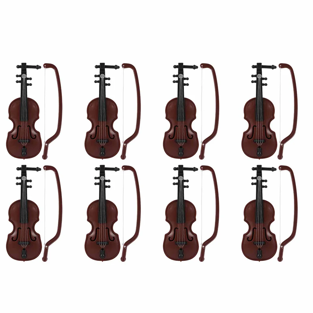 

8 Sets Smallest Violin Mini Ornaments for Crafts Decor Christmas Brown Xmas Models Child