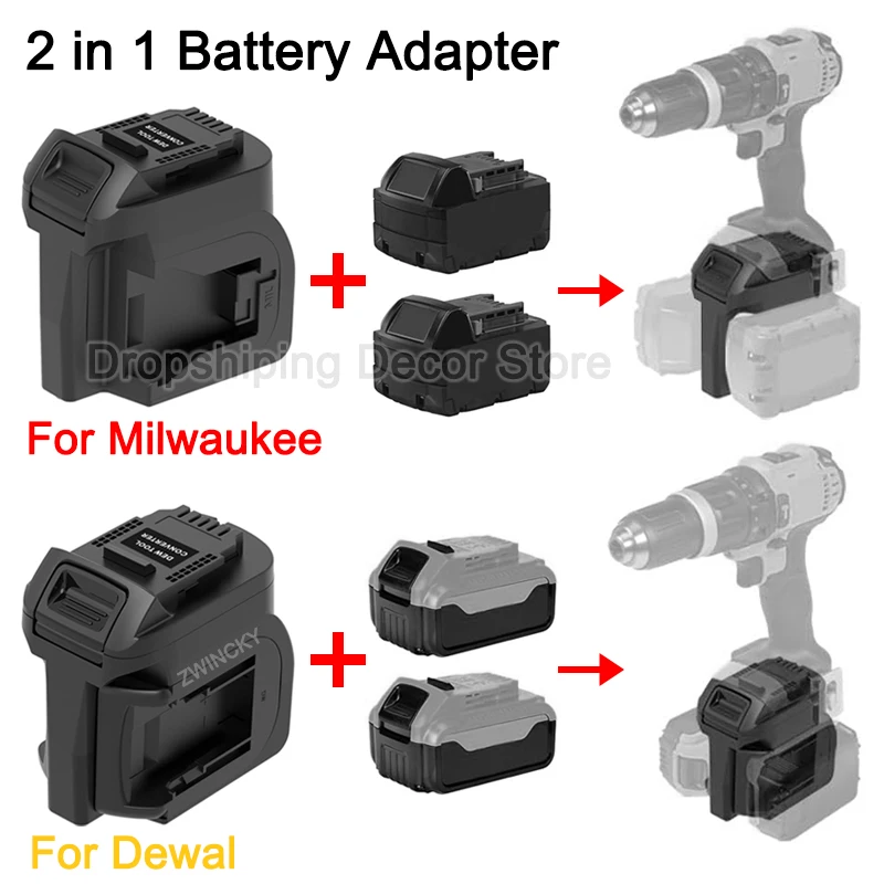 Dual Battery 2 in 1 Battery Adapter for Dewal/Milwaukee 18V 20V Li-ion Battery for Dewal 20V Power Tool Increase Working Hours