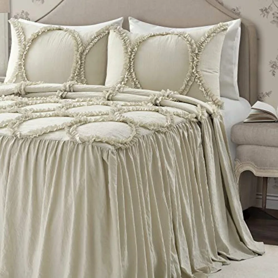 

Riviera Size 3 Pcs Set - Ruffled Bedding Set - Beige Bedding - Vintage Coquette Room Decor