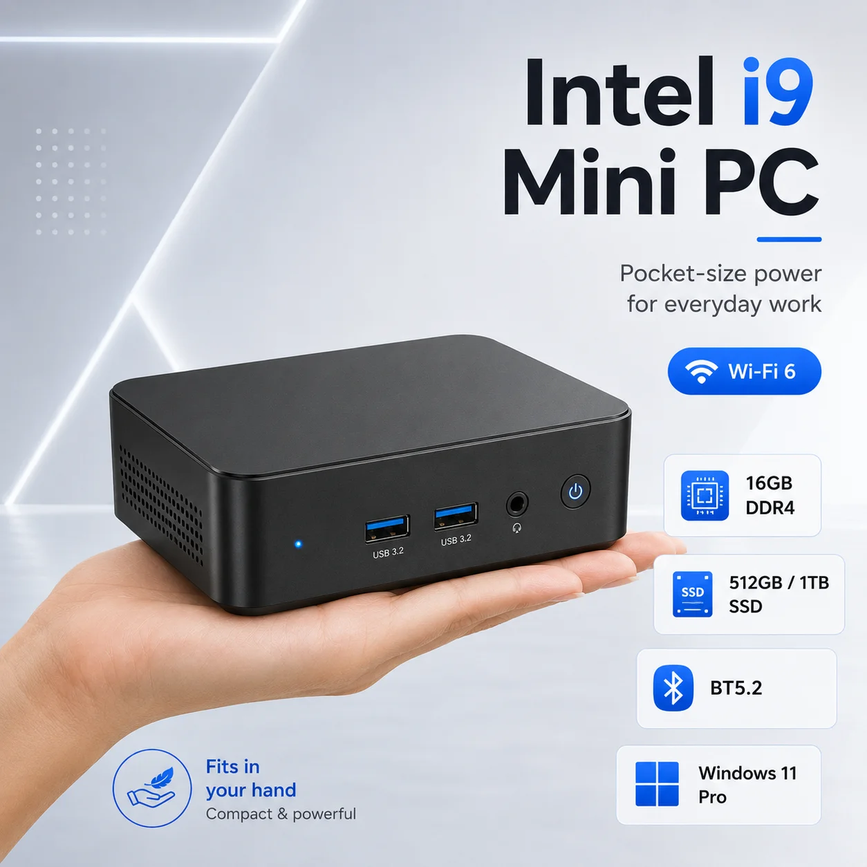 MINI-PC Windows 11, Intel Core I9-10980HK/Intel N150, 16GB RAM, 1TB SSD, Wi-Fi 6, Bluetooth 5.2, MINI-PC für Büro und Studium