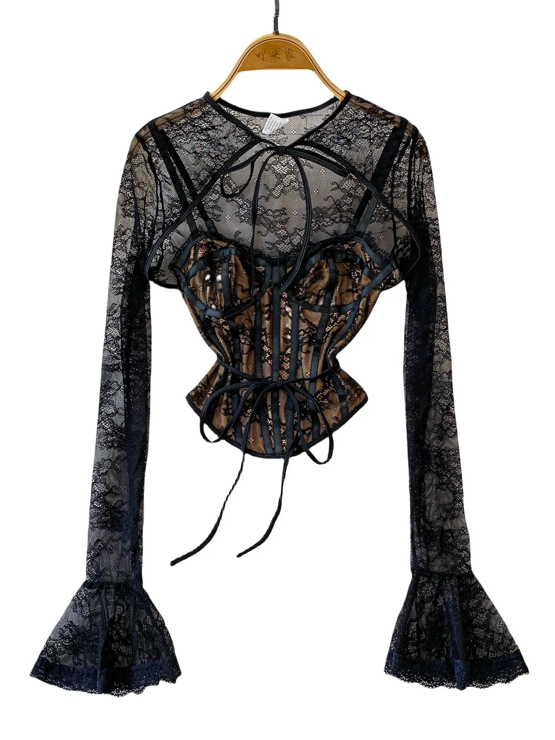 

Pure Desire Сексуальное прозрачное кружевное пальто Bell Sve ort Open Cardigan + пояс для похудения из волокна Csole Set