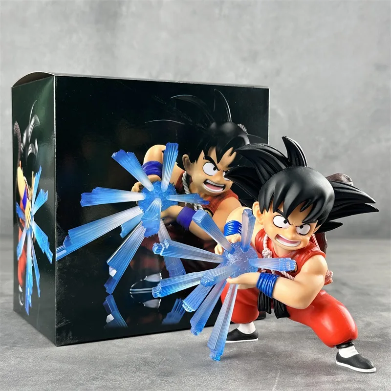 13cm Anime Dragon Ball Z Q Version Model Figure Childhood Goku Fighting Posture Desktop Ornament  Collection Toys Child Gifts