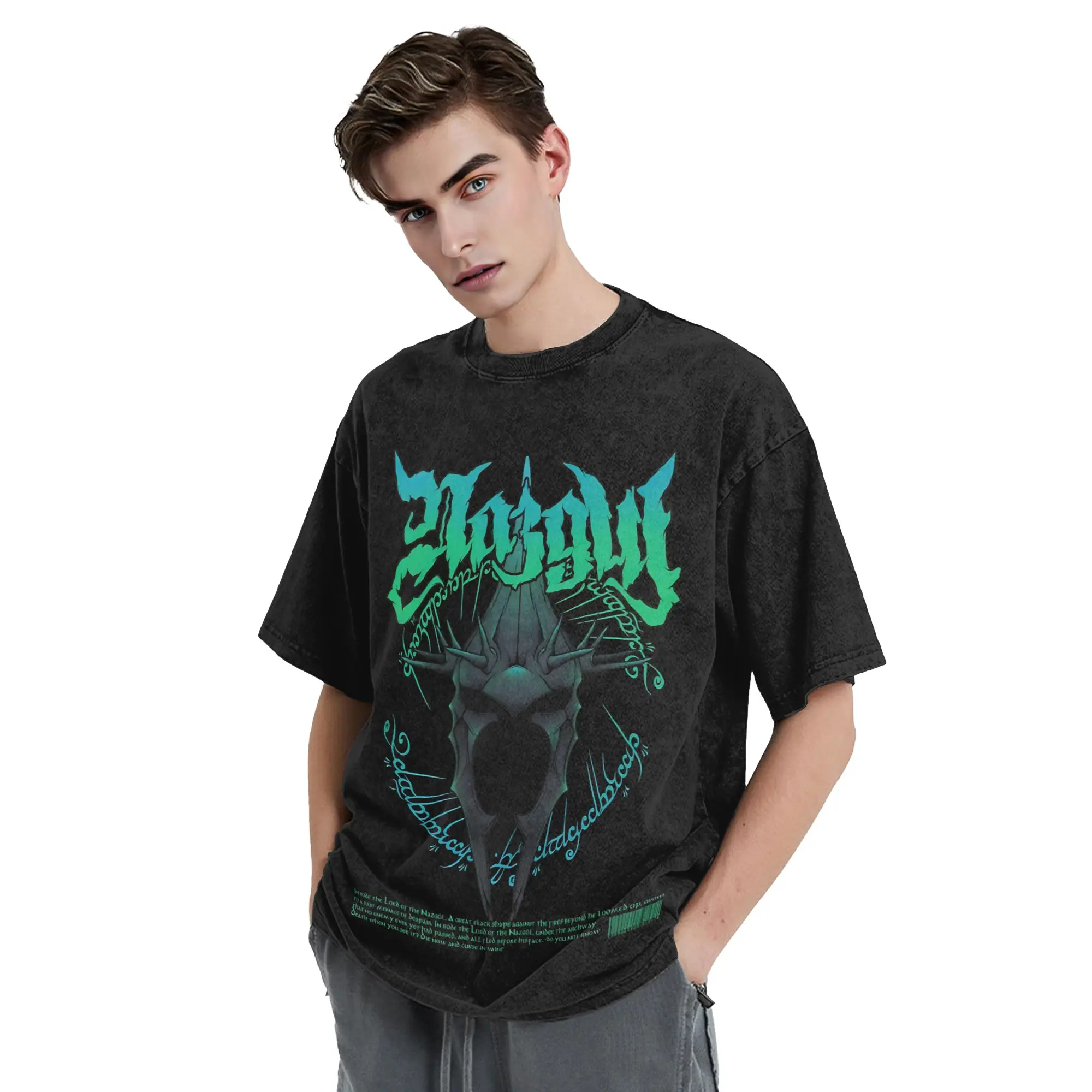 Nazgul Metal T Shirts Hip Hop Washed Cotton Oversize T-Shirts L-Lords R-Rings Casual Men Women Tops Streetwear Printed Tees