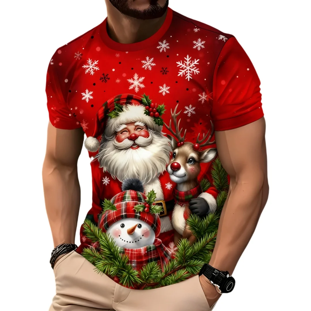 

Trendy Xmas T Shirt For Men Funny Santa Claus T-shirt Daily Casual Oversize Top Christmas Party Boy's Tee Street Men’s Clothing