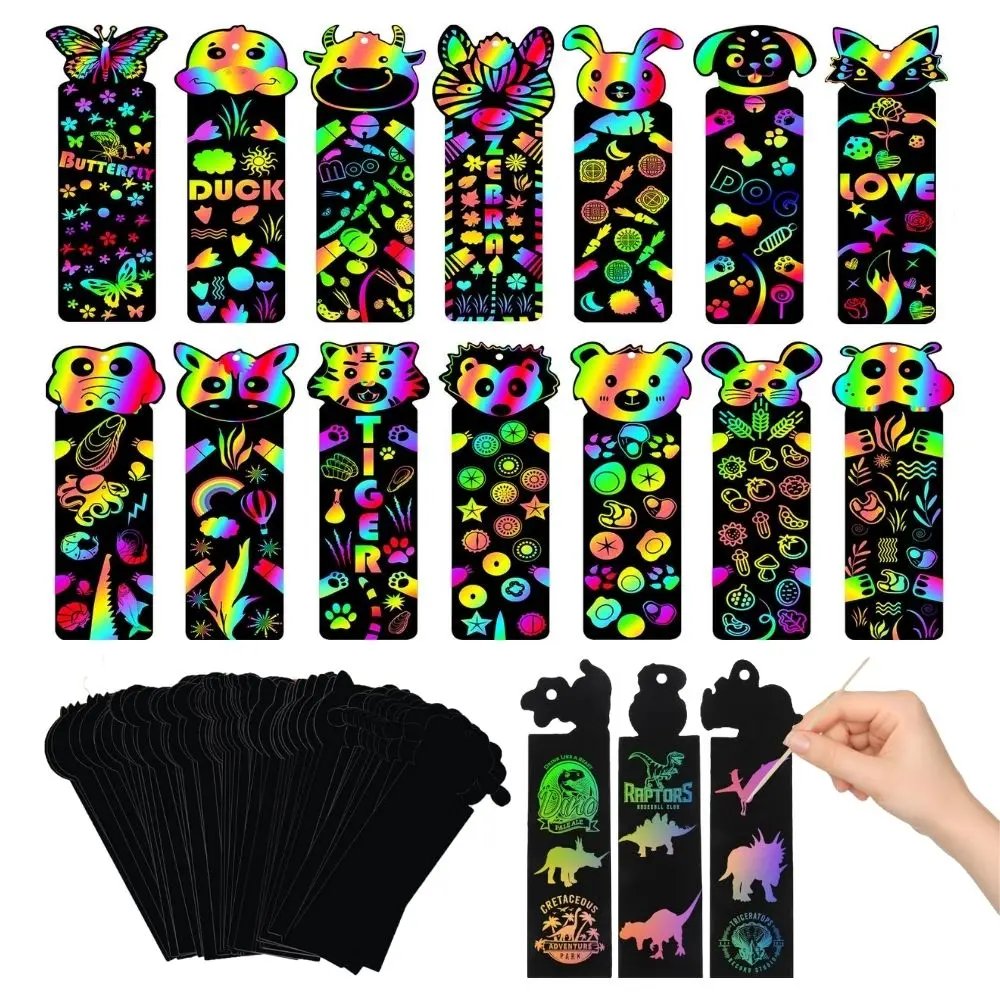 12/24pcs Paper Bookmark Scratch Painting Random Style Cute Animal Shape Classroom Decoration DIY Creative Stationery Gift YMY