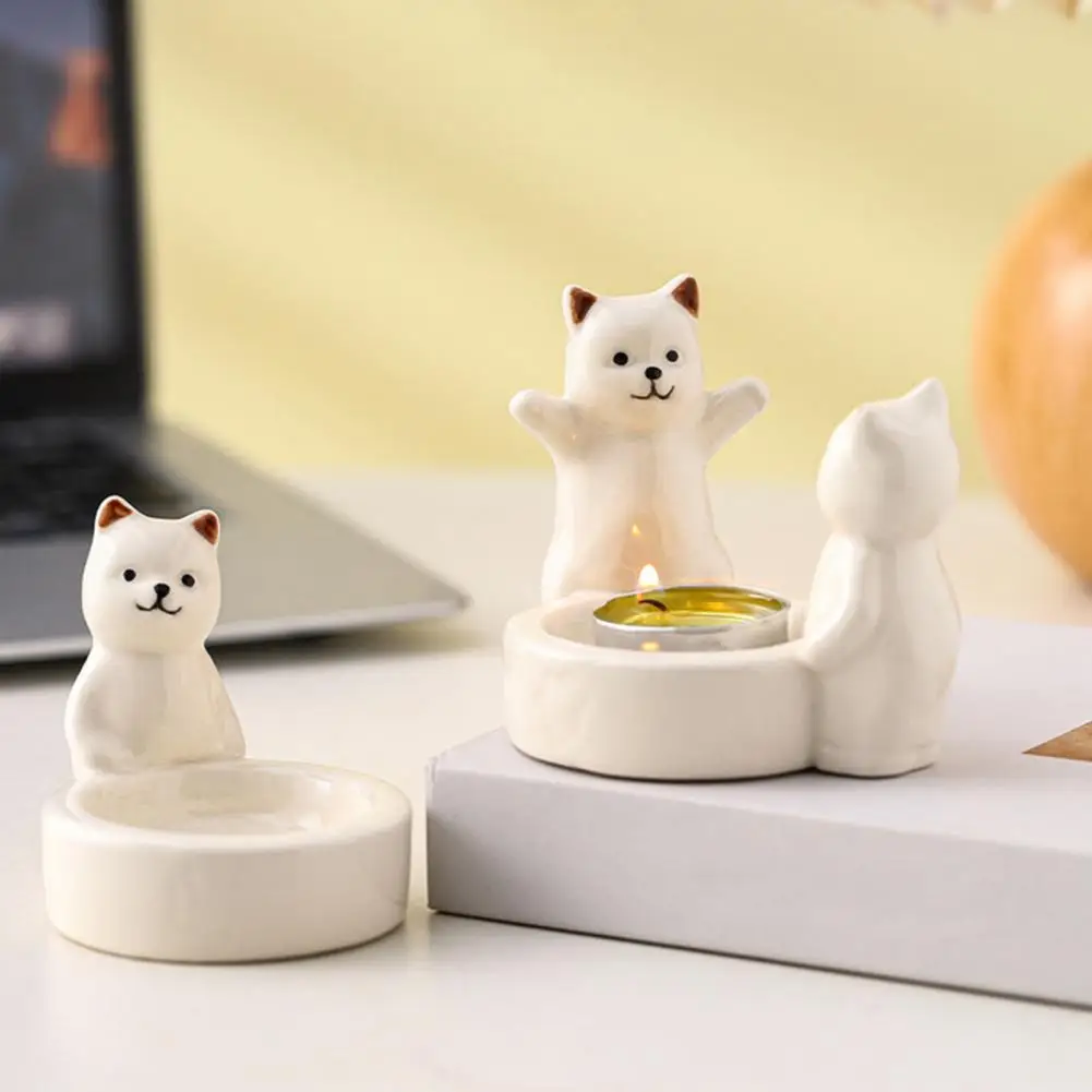 Scented Candle Holder Ceramic Kitten Candlestick Holder Versatile Desktop Decoration Birthday Party Gift Cute Candle Accessory