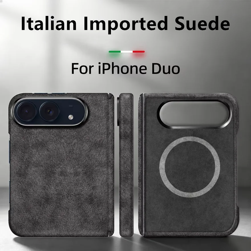 For iPhone Duo For Magsafe Magnetic Phone Case For iPhone 18 Fold 18Duo Italian Imported Suede Leather Hinge Protection Cover