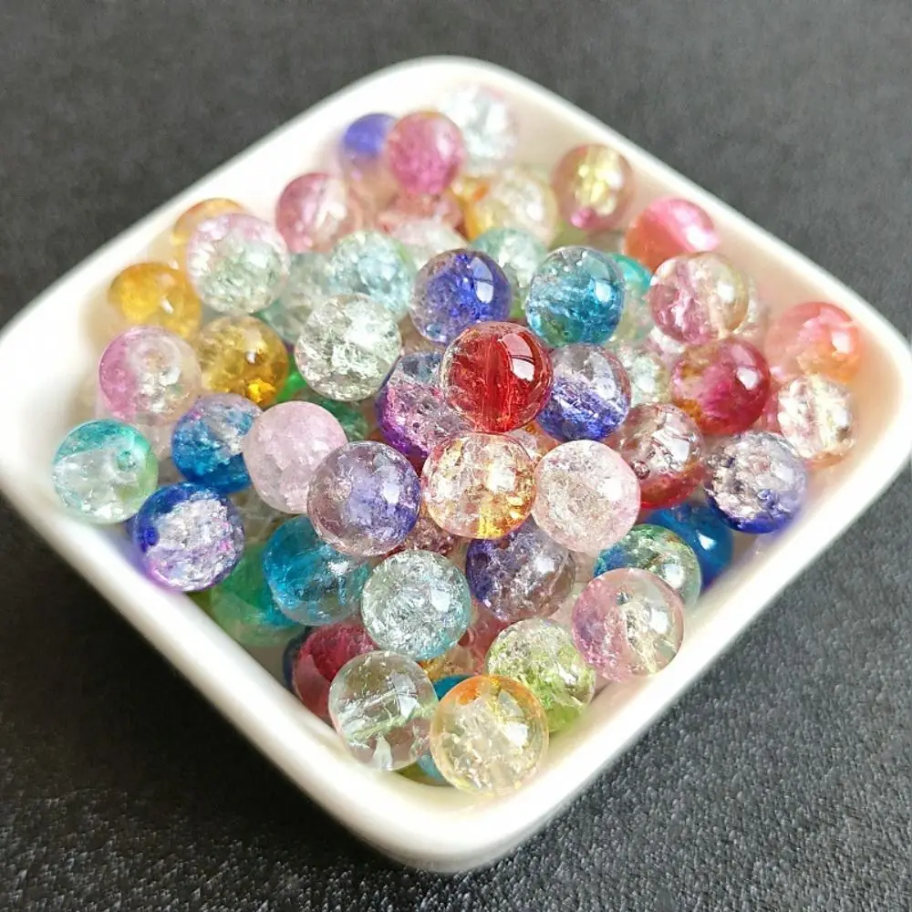 200pcs 8/10mm Colorful Glass Beads Starry Sky DIY Ice Cracks Glass Beads Crystal Texture Arts Crafts DIY Handmade Accessories