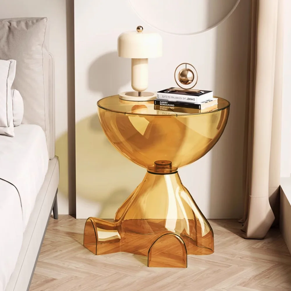 Transparent Advanced Small flat head coffee table cream style, home living room sofa side table table, round side table