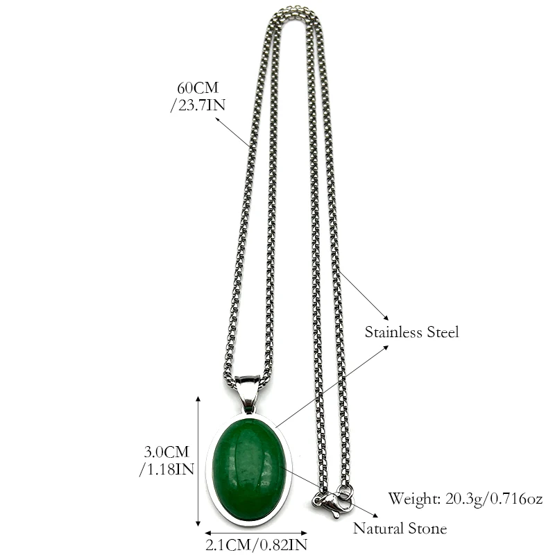 Trendy Naturstein Weiblichen Kette Für Frauen Männer Edelstahl Grün Oval Form Elegante Party Elegante Charme Halskette Schmuck – Detail 3