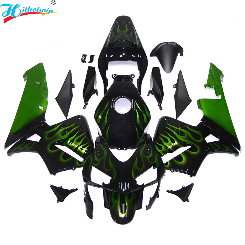 Full fairing kits for CBR600RR 2003 2004 Black F5 03  Green Flames ABS motorcycle bodywork kit Injection mold