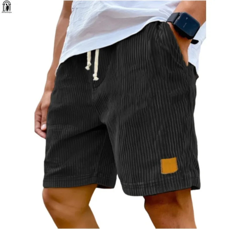 S-5XL Extra-large Size Summer New Men's Retro Corduroy Shorts, Fashionable Lace-up Casual Streetwear Style Shorts Sweatpants
