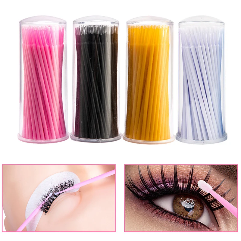 100Pcs Eyelash Cleaning Brush Lash Extension Micro Cotton Swab Individual Eyelashes Microbrush Beauty Makeup Clean Remover Tools