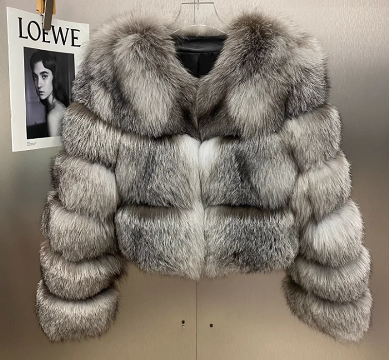 Fox Fur Coat for Women, Short High Waist, Long Sleeve, 100% Natural Fox Fur Jacket, High Quality, Sexy Fashion, Winter