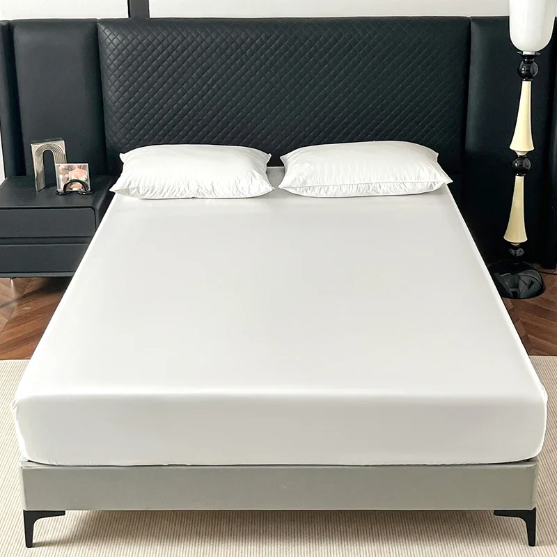 Satin Elastic Fitted Sheet Solid Mattress Cover 360 Band Bed Sheet for Single Double Couple King Queen Full Twin Bedsheet