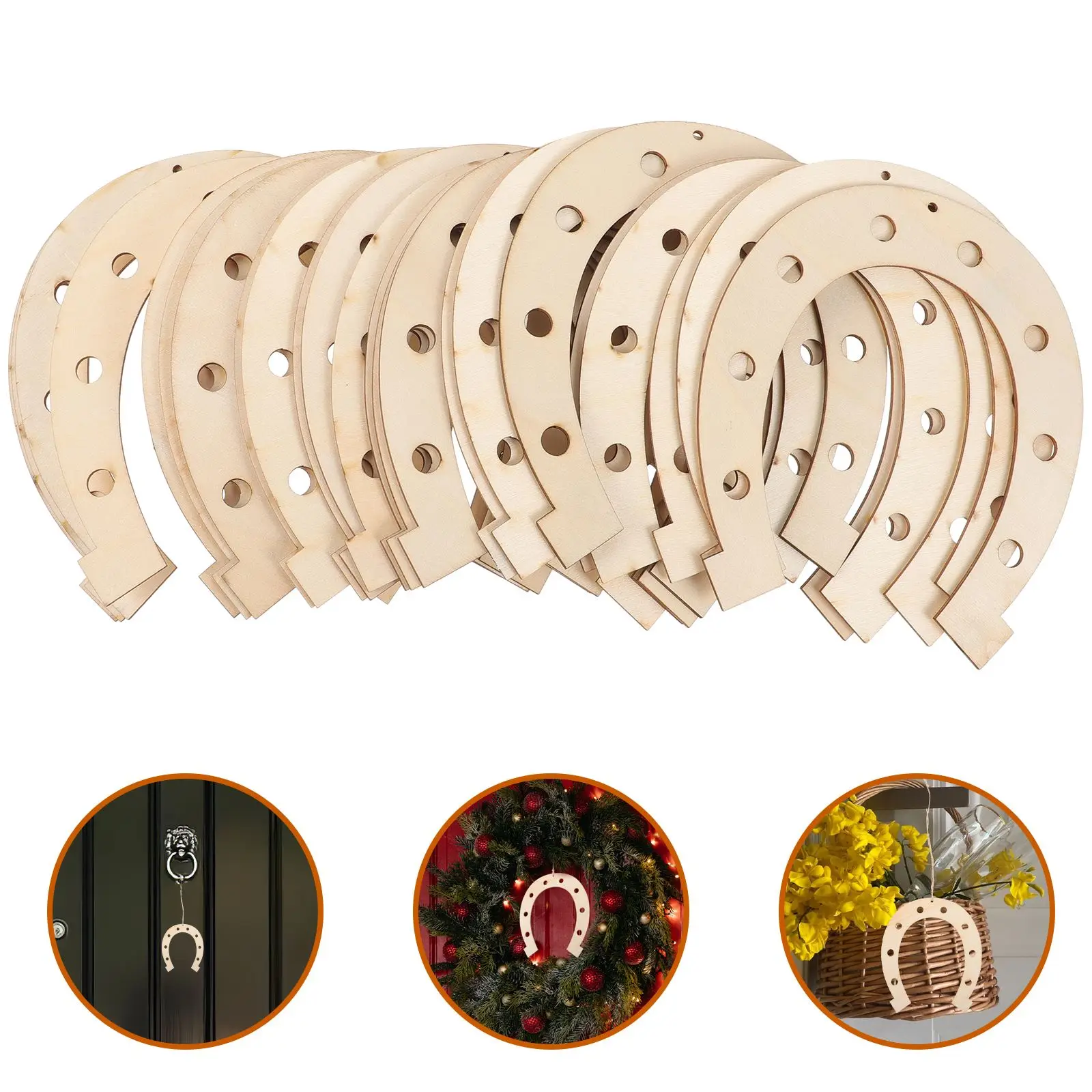 

24pcs Unfinished Horseshoe Wood Cutouts DIY Wood Slices DIY Graffiti Unfinished Cutouts Crafts Home Decoration Craft Projects