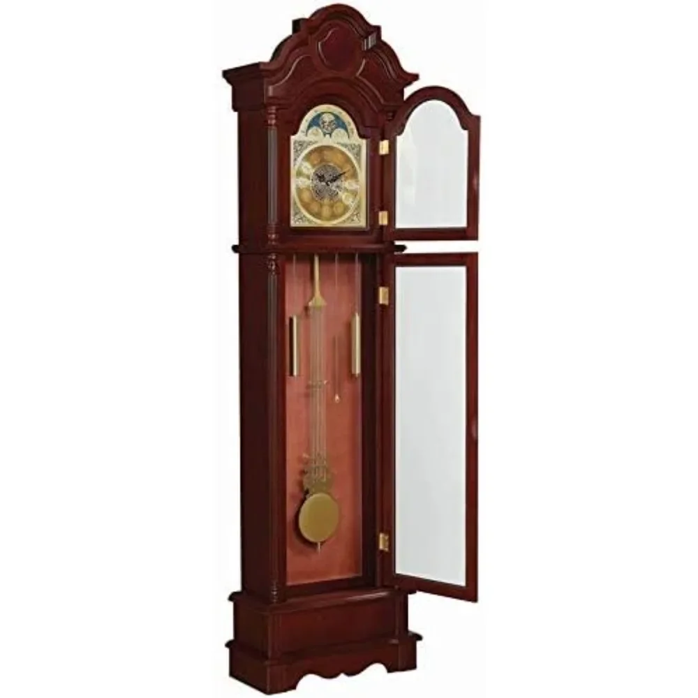 Grandfather Clock with Adjustable Volume Digital Chime in Brown Red