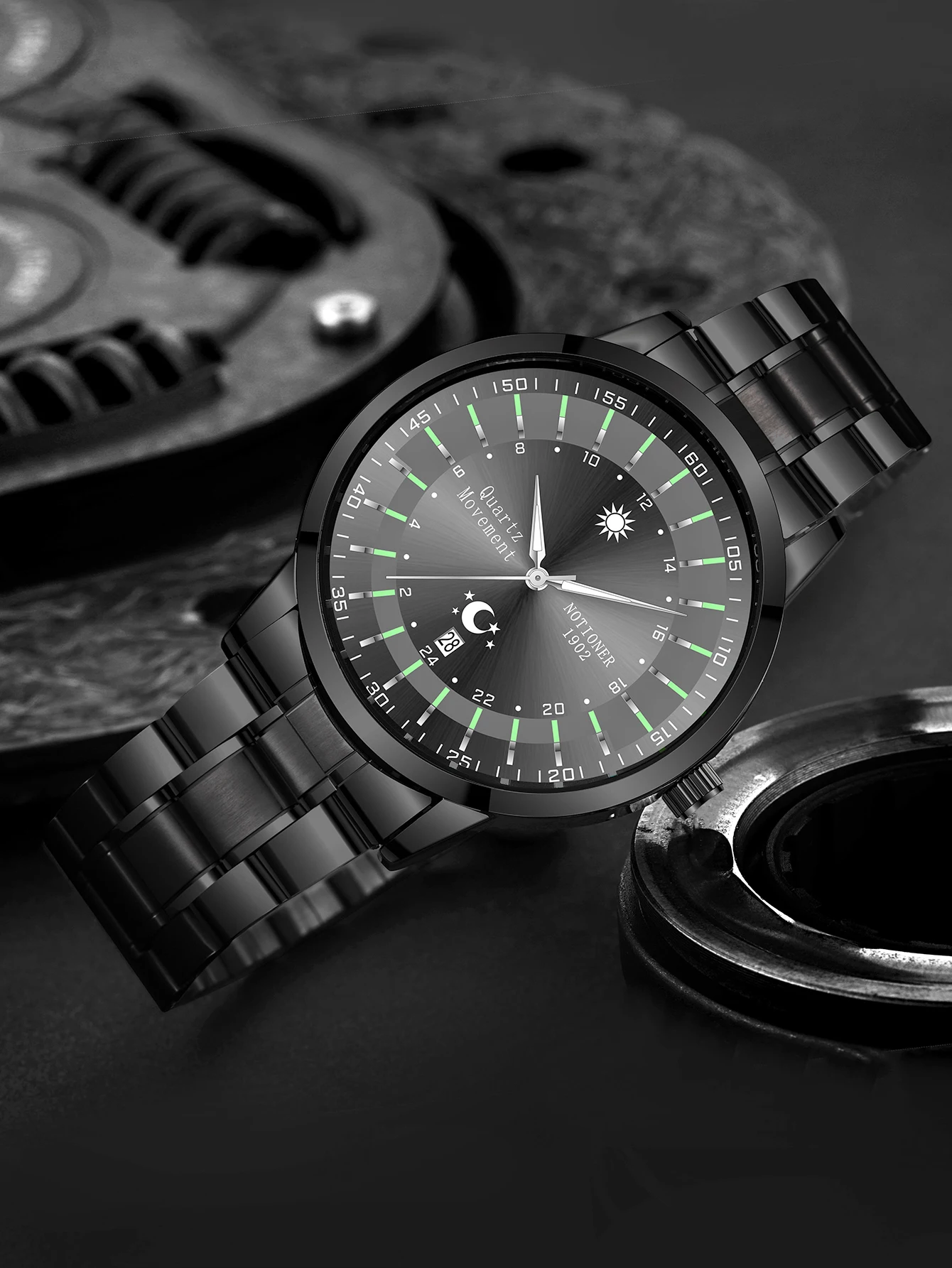 NOTIONR Men\'s Night Light Watch Men\'s Full Calendar Waterproof Quartz Watch Men\'s Stainless Steel Sports and Leisure Watch