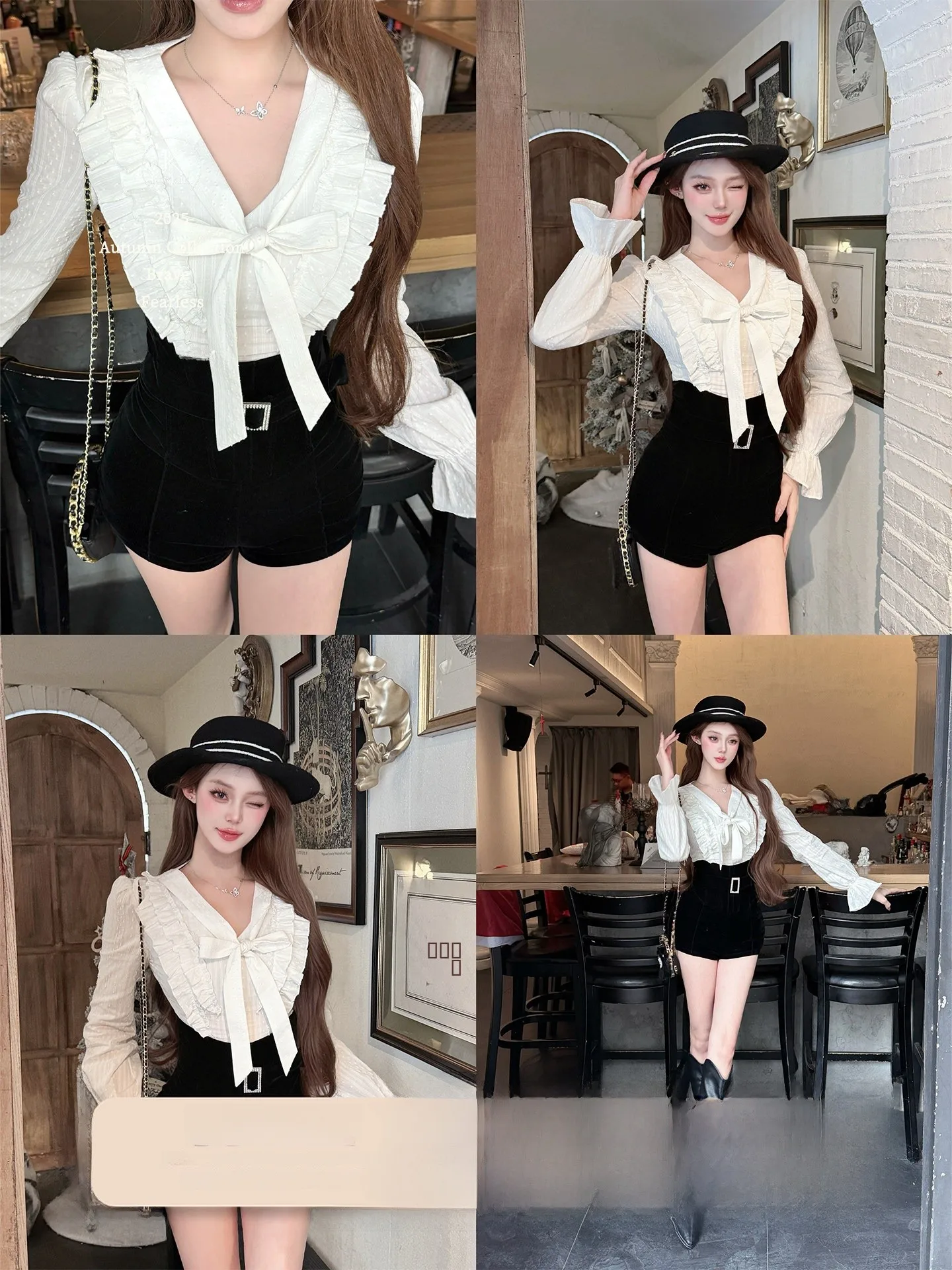 

Joykiki Heavy Industry Lace Splicing Ele Sister irt Long Sve V-ne Ciwalk Дышащий, приятный для кожи, чистый цвет