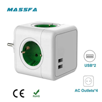 Massfa EU Plug 4 AC Outlet Multitap Socket PowerCube Extension Electrical Power Strip with USB Network Filter Adapter Smart Plug