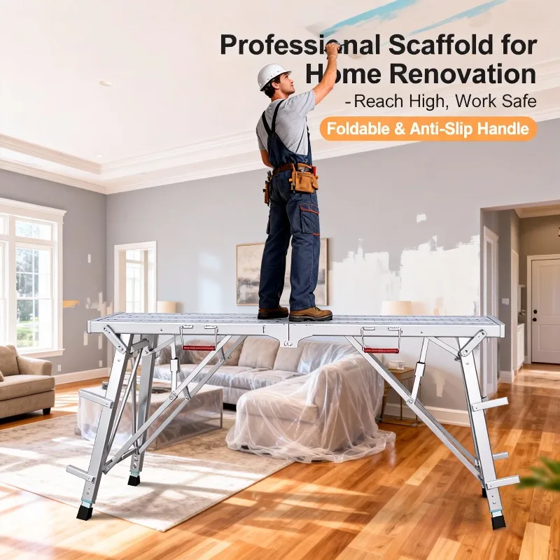 

Heavy-duty Adjustable Steel Scaffolding - Portable Workbench with Non-slip Feet, Adjustable Height, Ideal for Painting, Cleaning and Drywall Projects, Versatile Height Suitable for Home and Professional Use.