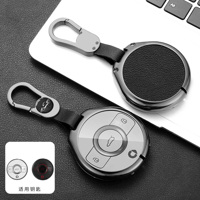 

Alloy Leather Key Fob Case Cover For Mercedes-Benz SMART Elf Fortwo 1 BRABUS 1 for SMART 2022 2023 Remote Key Case