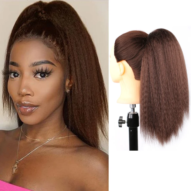 New Yaki Kinky Straight Drawstring Ponytail 14Inch Natural Hair Ponytail Short Hair For Women Ponytail Synthetic Hair Extensions