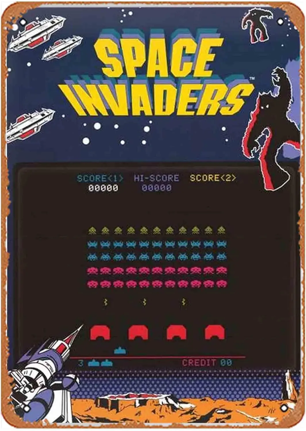 Panneau de décoration murale-espatial Invaders Arcade affiche de jeu vidéo signalisation en métal décor mural Vintage, rétro