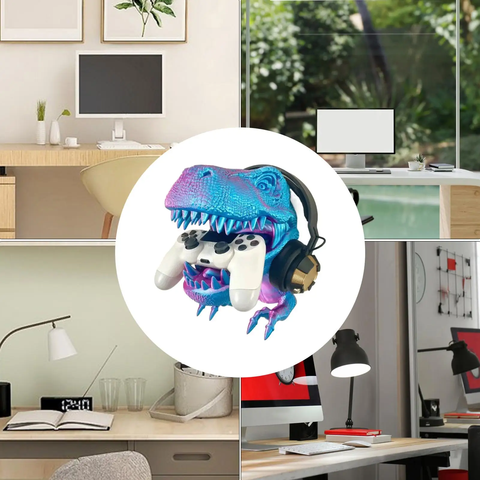 3Dプリントされたティラノサウルスレックスのヘッドホンとゲームコントローラー用スタンド、壁掛け式3D恐竜ゲームウォールデコレーション（自宅の部屋用）