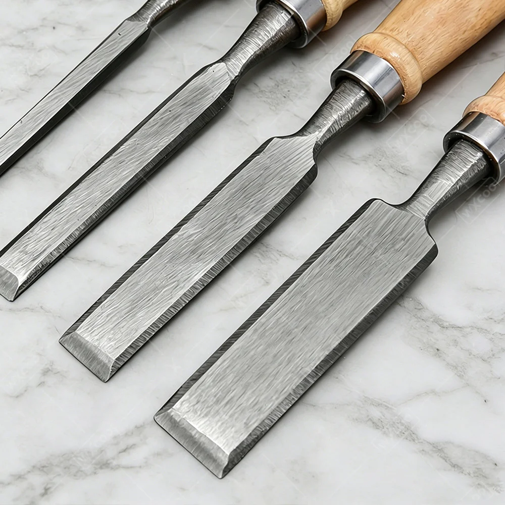 6/12/18/24mm Professional Woodworking Chisels Set with Comfortable Solid Wood Handles Hand Grooving Chisel Wood Carving Chisels