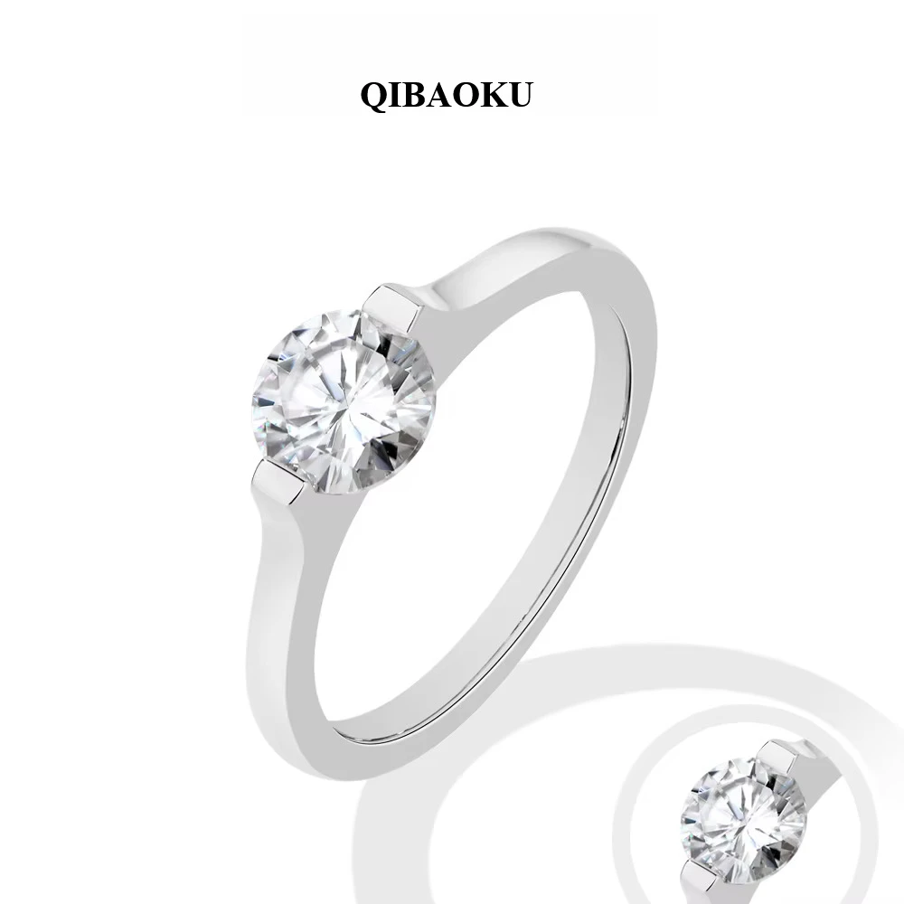 QIBAOKU Women D Color VVS1 Round Moissanite Rings S925 Silver Gold Plated Contemporary Daily Wear Ring Gift 2026
