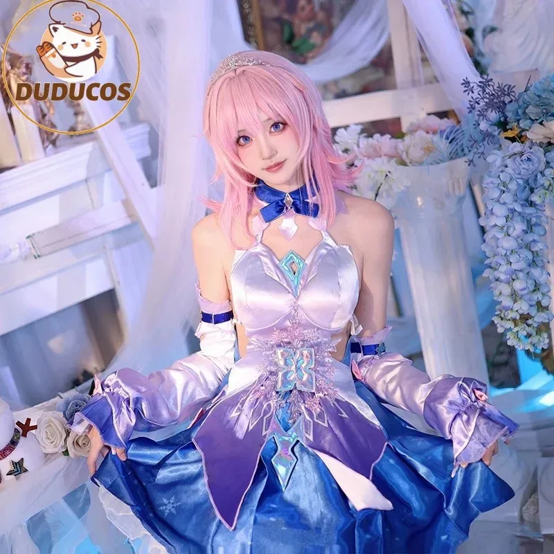 Juego Honkai Star Rail 7 de marzo disfraz de Cosplay 7 de marzo lindo diseño de copo de nieve mujeres vestido de noche de fiesta de Halloween